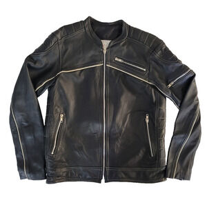 Sierra Mojada Womens Small Black Genuine Leather Moto Biker Jacket Zip Pockets